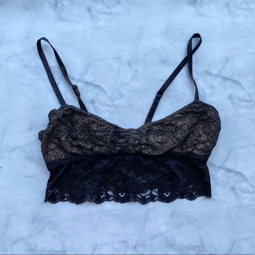UO Sparkle & Fade Lace Black & Gold Bralette